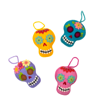 Embroidered Felt Sugar Skull Ornament