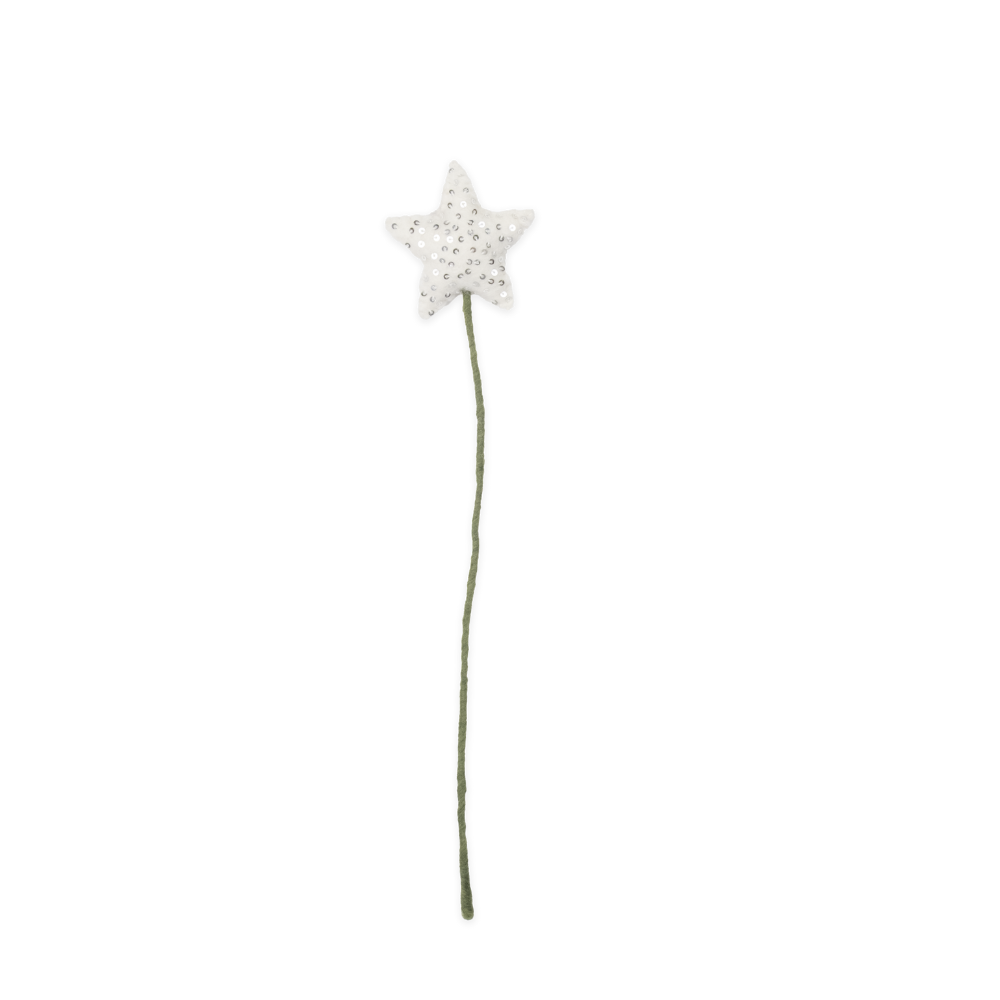 Handmade felt star-shaped decorative item on a stick with a white background | Global Goods Partners