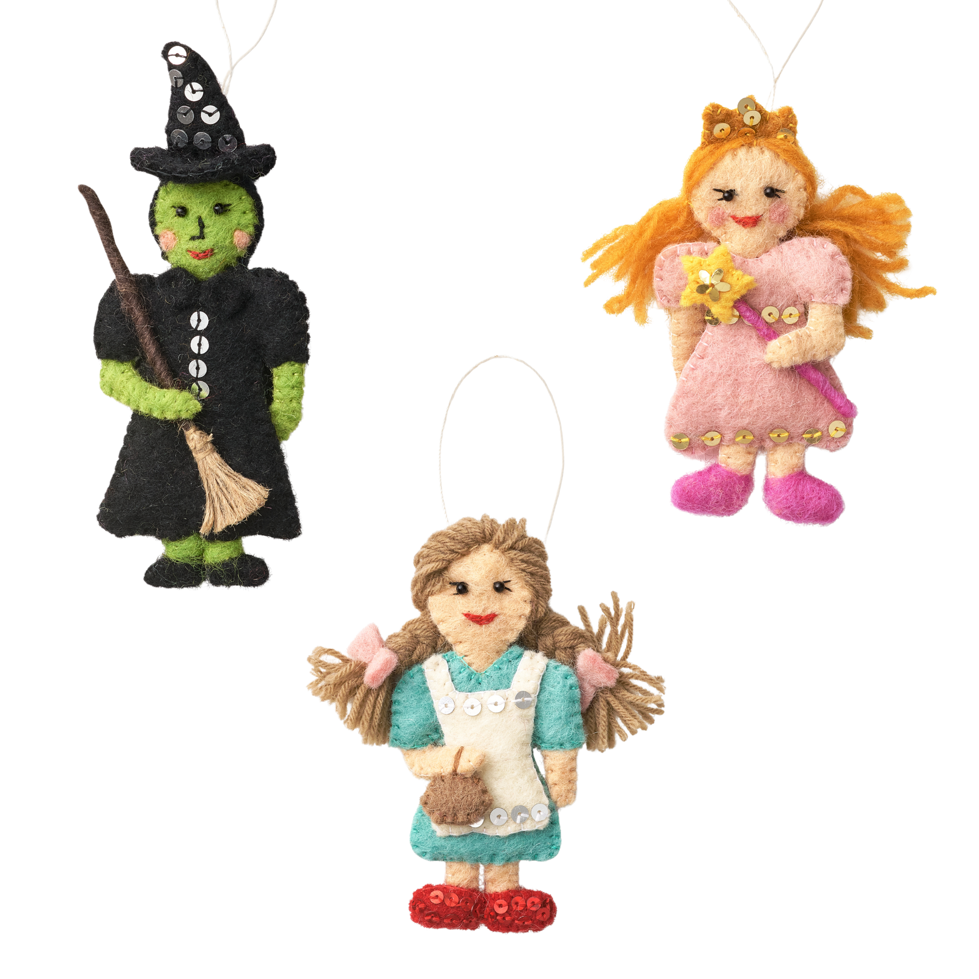 Set of 3 Wizard of Oz ornaments on a white background | Global Goods Partners