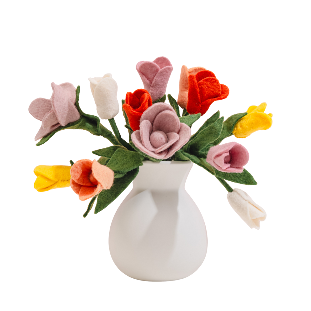Felt flower bouquet in a white vase on a white background | Global Goods Partners