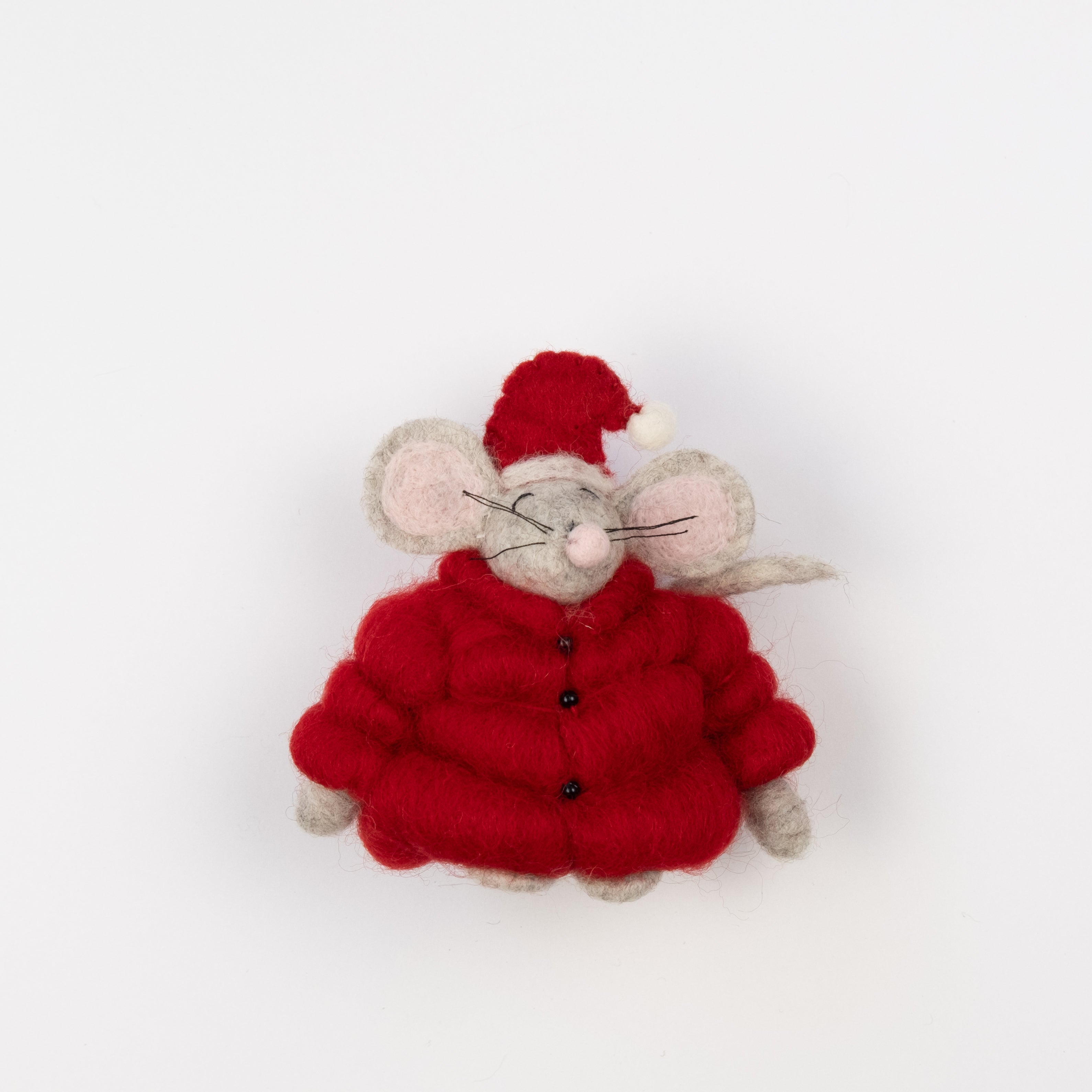 Felt Puffer Coat Santa Hat Mouse Ornament