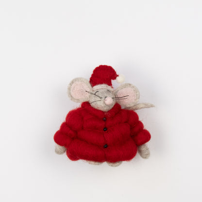 Felt Puffer Coat Santa Hat Mouse Ornament