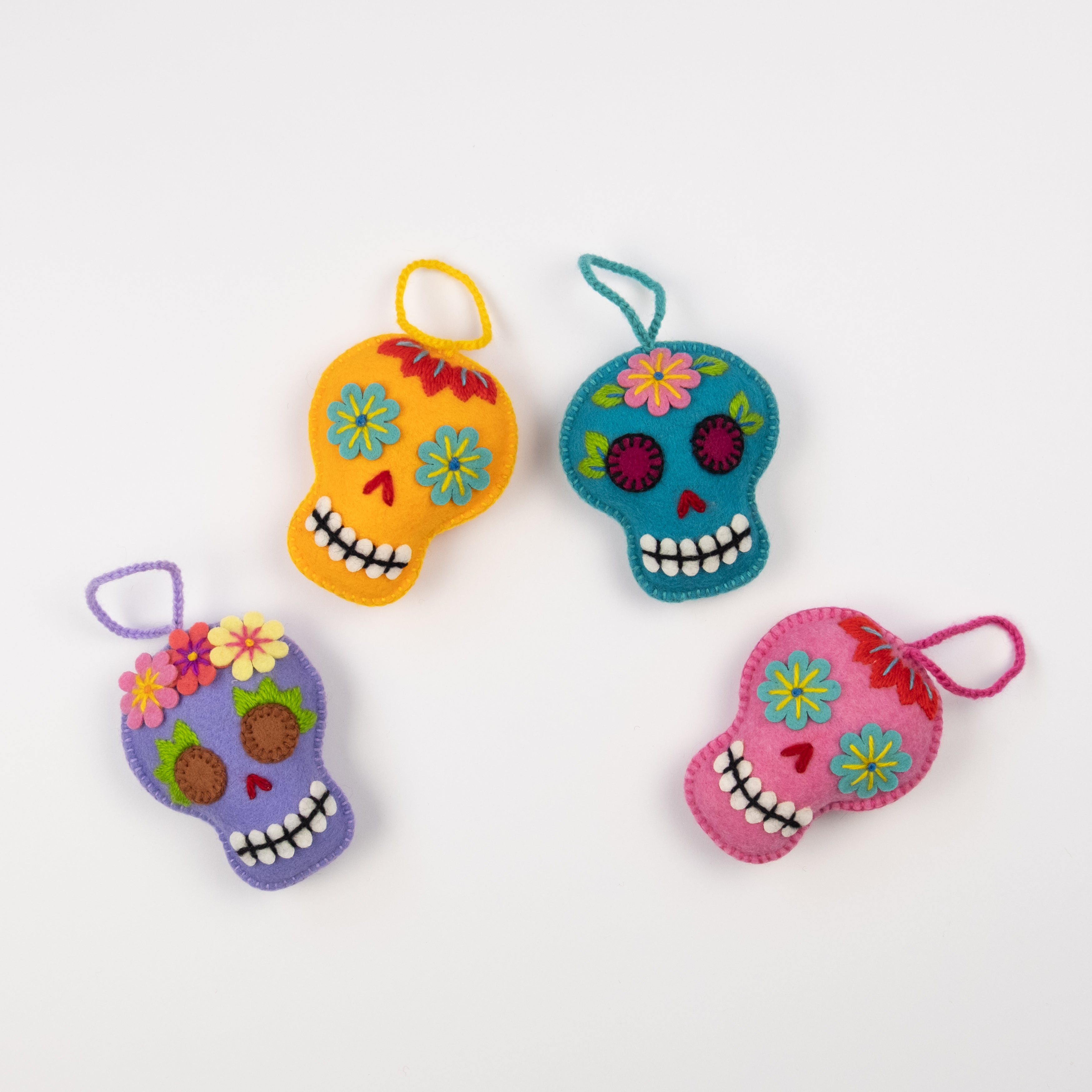 Embroidered Felt Sugar Skull Ornament