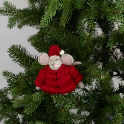 Felt Puffer Coat Santa Hat Mouse Ornament