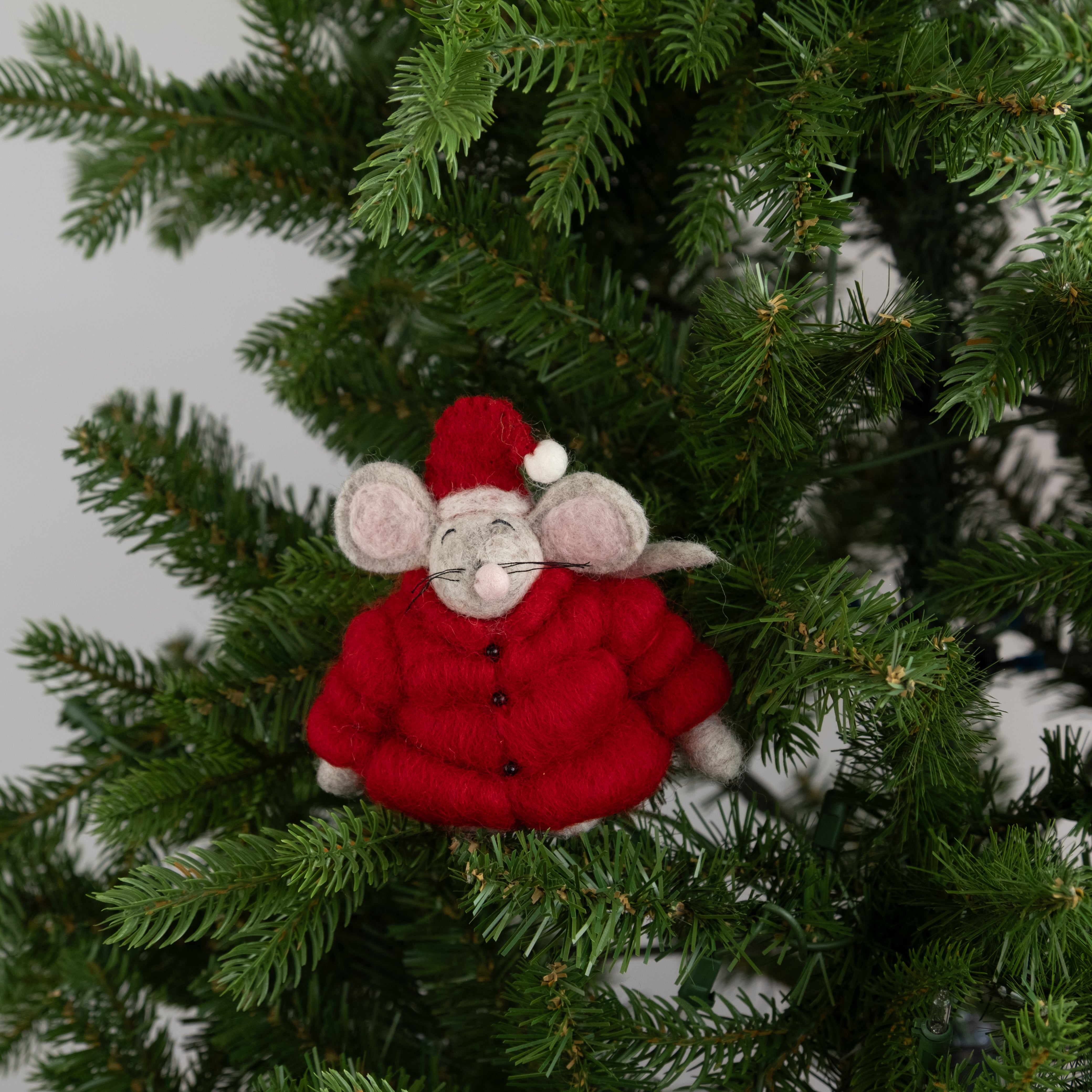 Felt Puffer Coat Santa Hat Mouse Ornament