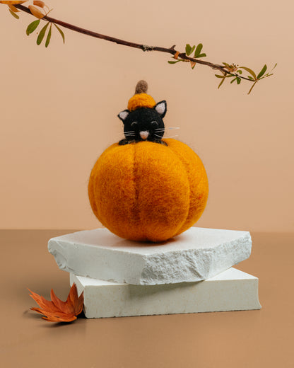 Felt Cat in Pumpkin