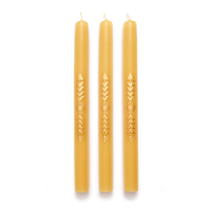 Floral Gold Taper Candle, Set of Three