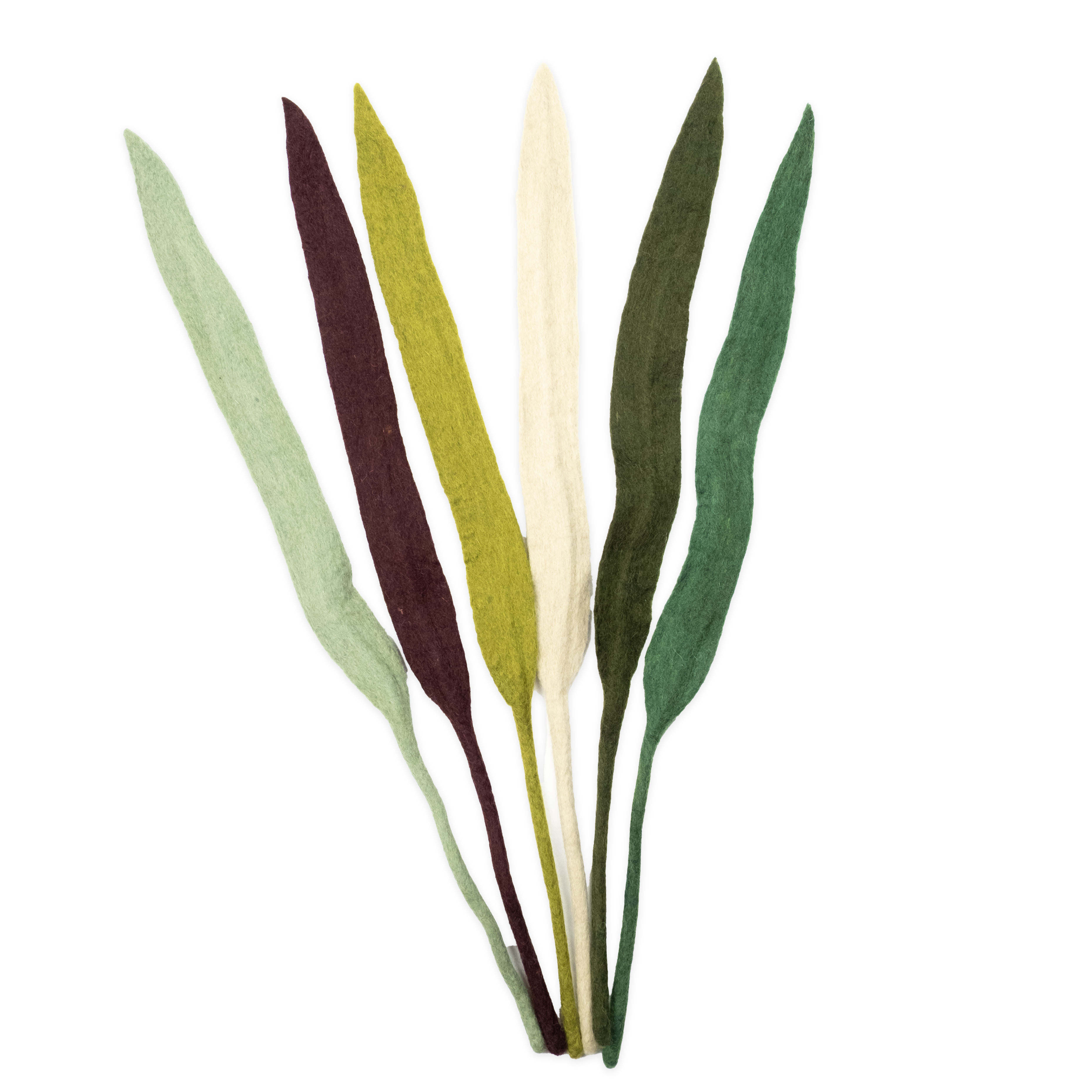 Set of five felt  fair trade leaves in different colors on a white background | Global Goods Partners