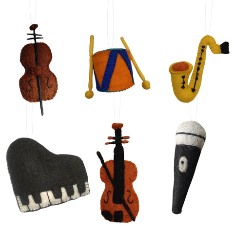 SAMPLE SALE: Felt Musical Instrument Ornaments - Set of 6
