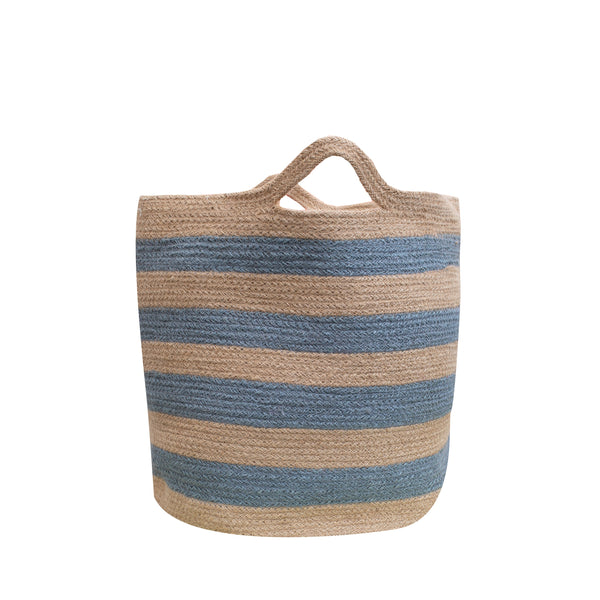 Large Blue Striped Jute Basket