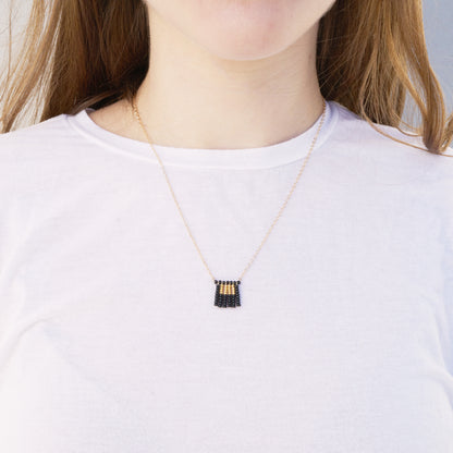 Global Goods Partners | Sidai Designs Nzuri Tassel Block Necklace Black Taupe 14k Gold Chain Glass Bead 24k Handmade Fair Trade Empower Women Artisans Gifts That Give Back Tanzania 