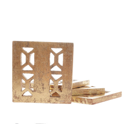 Square Gold Mango Wood Coasters, Set of Four