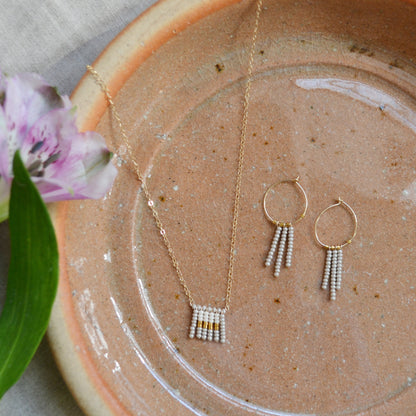 Global Goods Partners | Sidai Designs Nzuri Tassel Block Necklace Black Taupe 14k Gold Chain Glass Bead 24k Handmade Fair Trade Empower Women Artisans Gifts That Give Back Tanzania 