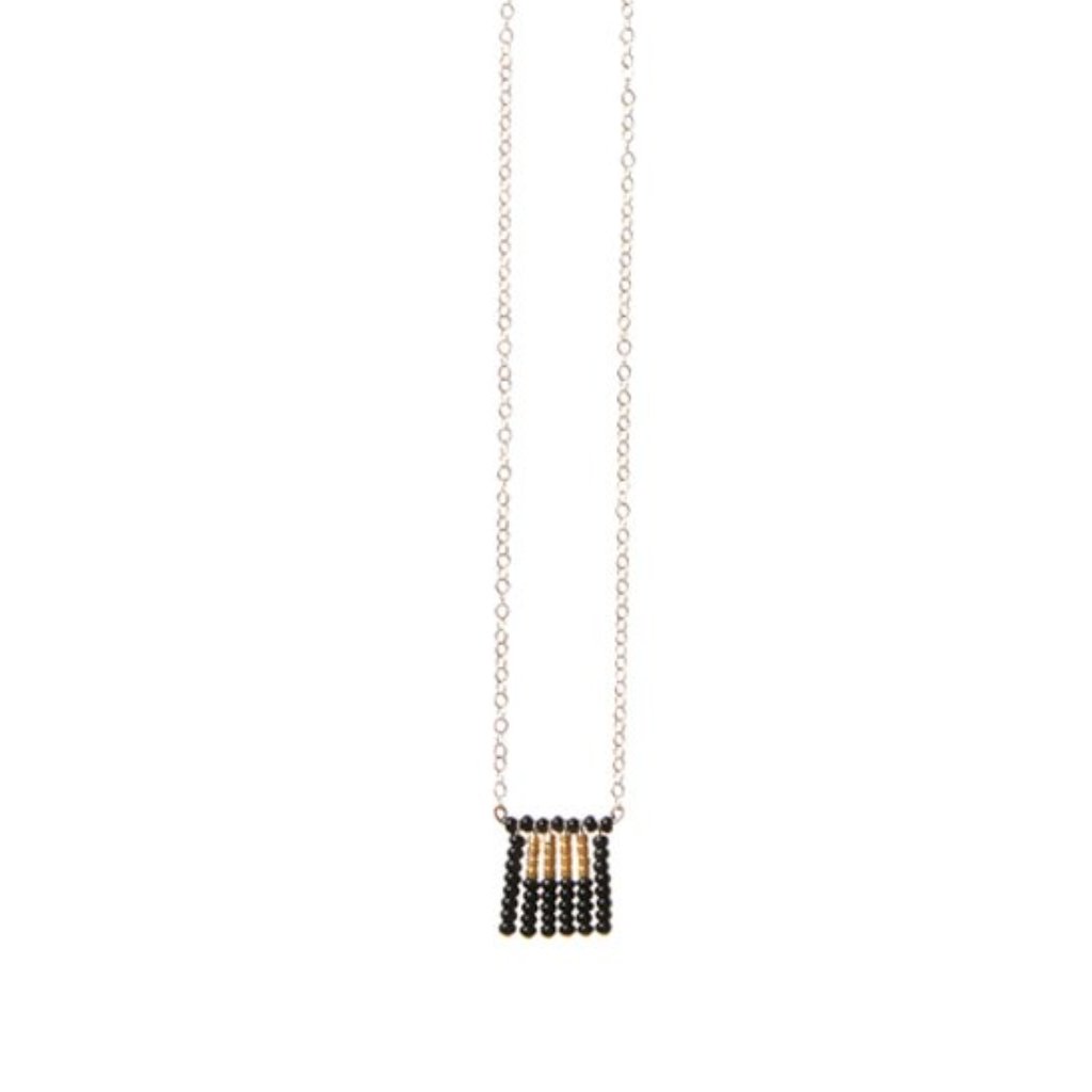 Global Goods Partners | Sidai Designs Nzuri Tassel Block Necklace Black Taupe 14k Gold Chain Glass Bead 24k Handmade Fair Trade Empower Women Artisans Gifts That Give Back Tanzania 